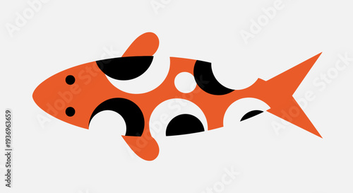 Stylized Koi Fish Illustration with Orange, Black, and White Circles