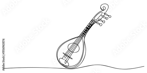 domra continuous one line drawing, A single line drawing of a domra. Continuous line domra icon. One line icon. Vector illustration, Domara in a single line drawing. Continuous line domra icon. Modern