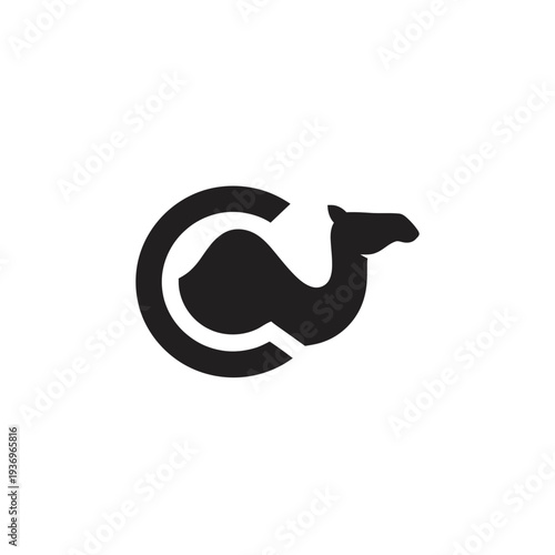 Black camel emblem within a circular frame graphic design illustration
