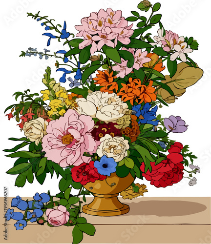 Colorful blooming flower arrangement illustration