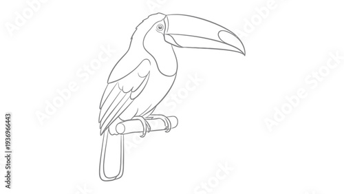Outlined Toucan Silhouette: A detailed outline of a vibrant toucan perched on a branch, showcasing its distinctive oversized beak and elegant posture.