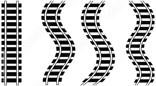 Railway train track route, rail pattern round circular curve railroad path icon, transportation infrastructure symbol, railway line route illustration, simple monochrome rail track design