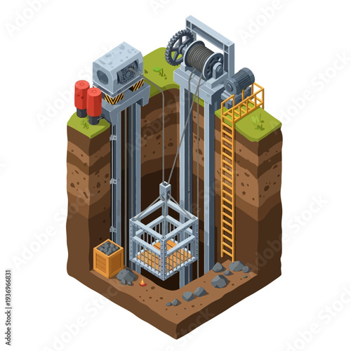 Underground Mining Operation with Industrial Equipment.