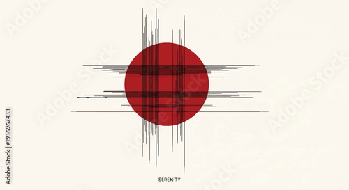 Abstract Japanese flag design with red circle and black lines vector