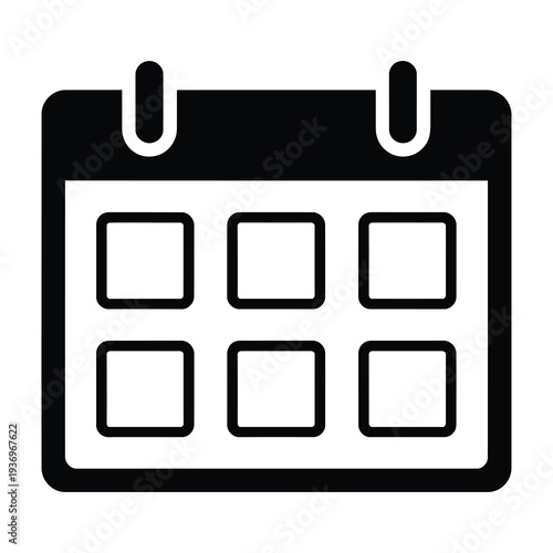 Minimalist calendar icon shows grid layout with clean design white and black color scheme