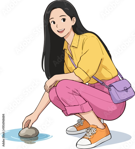 Young woman sitting squatting