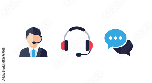 Customer support, call center, and online chat communication icons