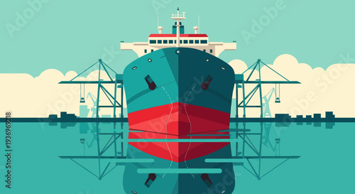 Cargo Ship at Port Illustration for Global Shipping and Maritime Industry Concept