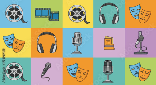 Creative Media and Entertainment Flat Design Icons Collection