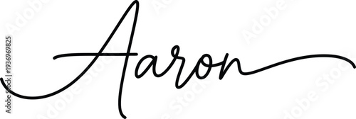 A elegant signature of the name Aaron in black cursive font on a white background