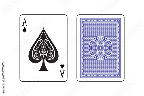 Line art illustration vector Ace of spades playing card with blue back card design and drawing in colorful vector