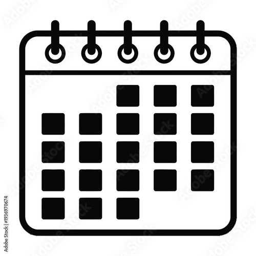 Minimalist calendar icon displaying grid of dates in black and white design for organizing schedules