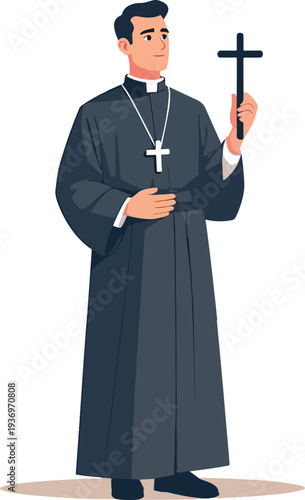 PRETE VESCOVO PARROCO CHIESA CELEBRAZIONE MESSA domenica feste natale cerimonia battesimo compleanno vettoriale parrocchia 