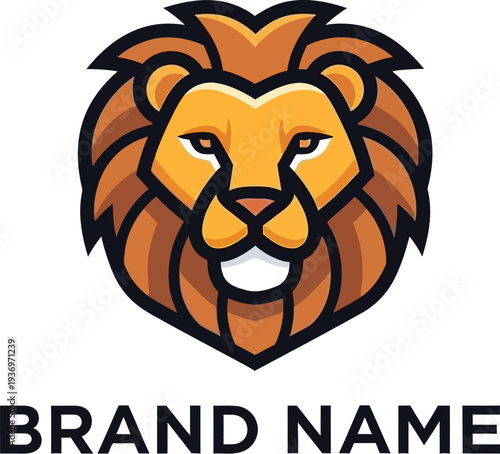 A cartoon lion head logo with a brand name on a white background