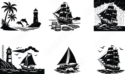 Sailing silhouette bundle set with beautiful ocean sailboats ideal for coastal decor stickers t shirt designs and crafts
