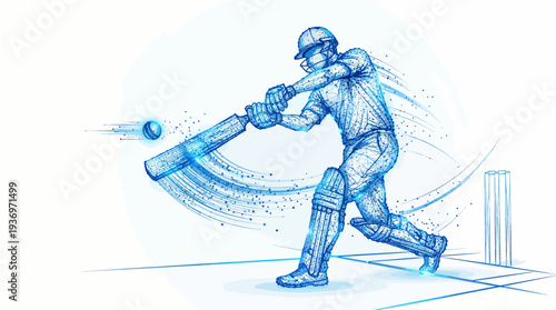 Energetic Cricket Player Vector Artwork | Dynamic Batting Pose Illustration | Vibrant Abstract Splash Sports Design | Helmet Pads Gloves Cricket Vector Art for Competitive Game
