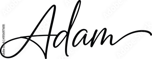 A simple black cursive signature of the name Adam on a white background