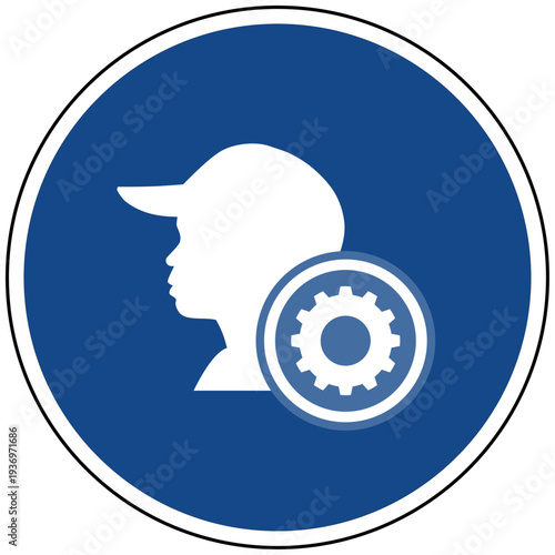 Vektor Icon Benutzerprofil Einstellung Kind Jugendlicher Kopf Silhouette Zahnrad Symbol Blaues Schild Account Konfiguration Person Grafik User Admin Kinderschutz