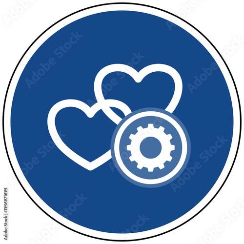 Vektor Icon Beziehung Einstellung Liebe Herzen Paar Zahnrad Symbol Blaues Schild Emotion Konfiguration Partnerschaft Grafik Gefühle Romantik Service Psychologie