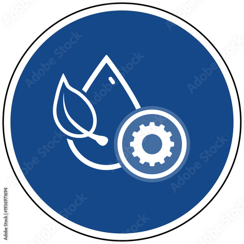 Vektor Icon Wasserversorgung Einstellung Ressource Wasser Tropfen Blatt Zahnrad Symbol Blaues Schild Ökologie Konfiguration Umwelt Grafik Wasseraufbereitung