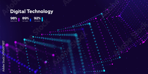Abstract Digital Data Structure With Neon Particle Cube And Connected Points Showing AI Network, Big Data Processing And Modern Technology Innovation. Digital Technologies Concept. Vector Illustration