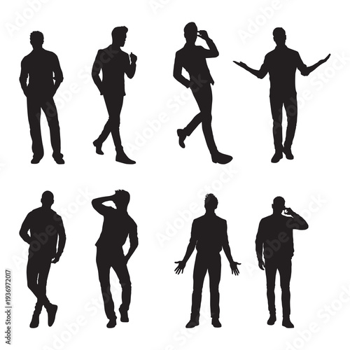 Collection of Male Silhouettes in Various Poses