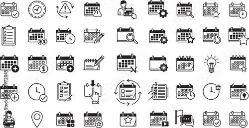 Collection of modern calendar and time management icons for business productivity