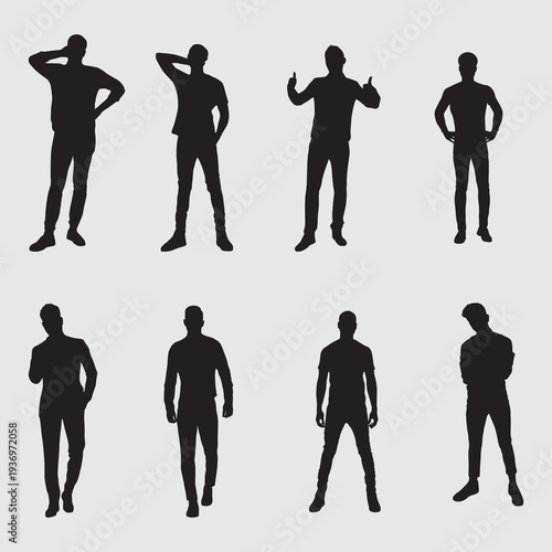 Collection of Male Silhouettes in Various Standing Poses