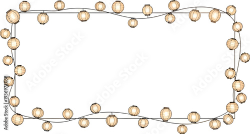 A string of warm fairy lights on a white background for decoration