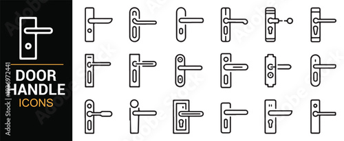 Household door hardware and handle vector icon set