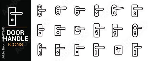 Architectural door handle and lock system outline icons