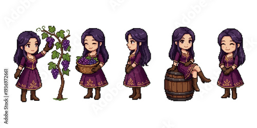 pixel art elegant vineyard bachelorette harvesting grapes in romantic countryside wine garden