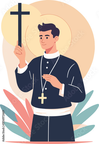 PRETE VESCOVO PARROCO CHIESA CELEBRAZIONE MESSA domenica feste natale cerimonia battesimo compleanno vettoriale parrocchia 