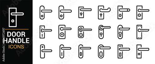 Modern door lever and entrance hardware minimal icon pack