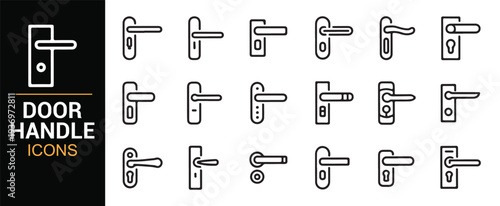 Interior and exterior door handle line icon set