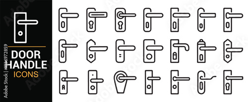 Door handle outline icon collection with modern lever hardware