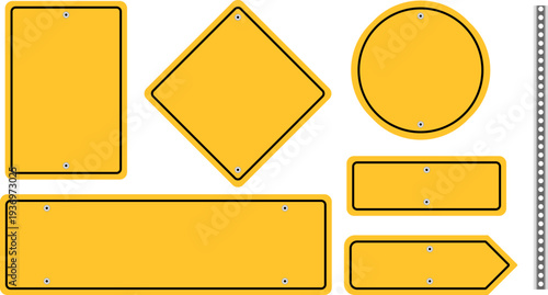 Yellow Blank Road Sign Set Vector Templates with Holes Different Shapes Warning Style