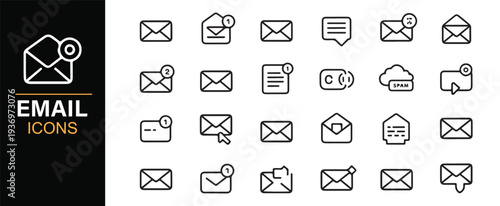 Email message and contact communication outline icon set