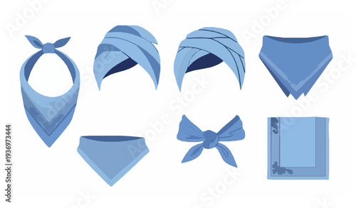 Minimal Blue Bandanas and Headscarves Fashion Wear Vector Set
