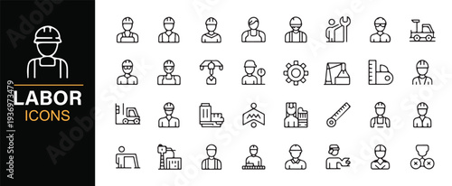 Professional labor jobs and industry worker line icons