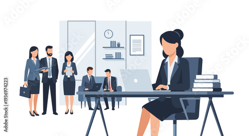 Businesswoman Working at Desk Office.