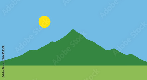 Green Mountain Landscape with Sun.