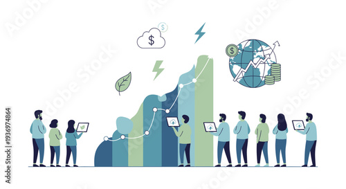 Sustainable Business Growth Team Analyzing ESG Investment Chart, Green Economy Strategy, and Global Finance Trends.