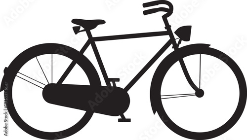 Silhouette of vintage bicycle with fenders and headlight, retro transport for urban travel, outdoor activity vector