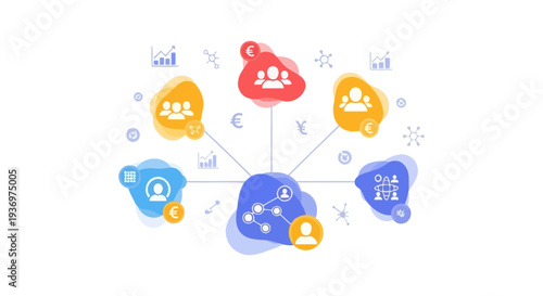 Centralized Business Network and Ecosystem Management. Flat Vector Illustration of Teamwork, Finance, and Organizational Structure.