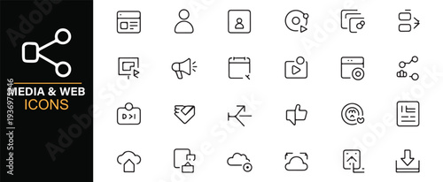 Media and web interface outline icon collection