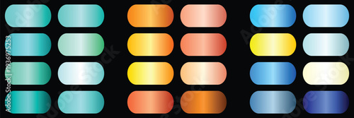 Turquoise Lagoon Gradient UI Swatch Collection, Mango Peach Warm Summer Sky Blue Palette.