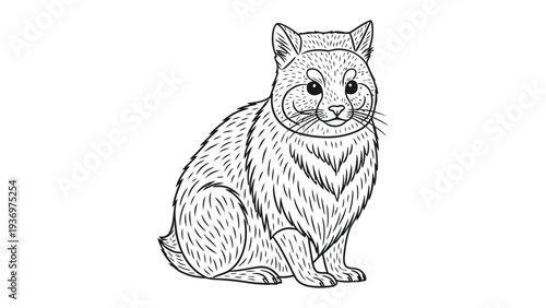 Line Art Creature: A stylized illustration of a charming animal in a sitting posture. The artful representation showcases the creature's features with intricate lines and shadows.