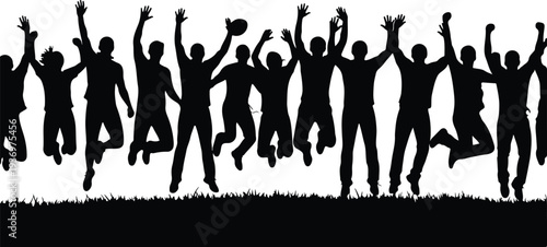 Group of People Celebrating Jumping Silhouette Isolated on White