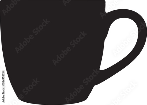 Black silhouette of coffee mug, simple icon for beverage, hot drink, morning routine, cafe and restaurant vector